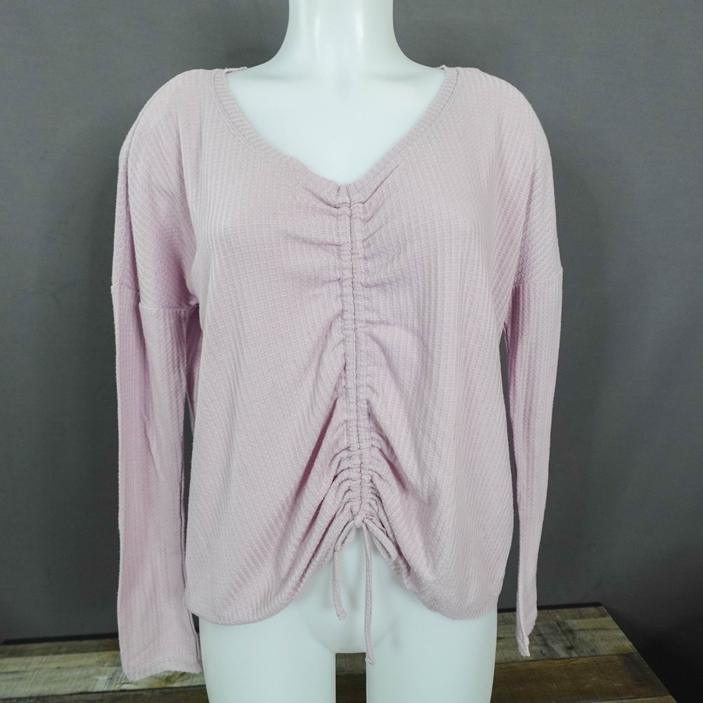 Aeropostale Womens Top Medium Purple Waffle Weave Knit Ruched Everyday Neutral